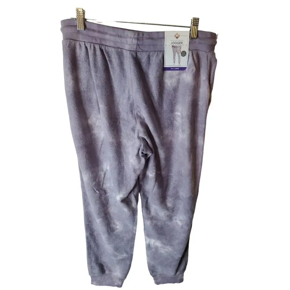 Members Mark Purple/White Reverse Fleece Jogger Pants, NWT, XXL